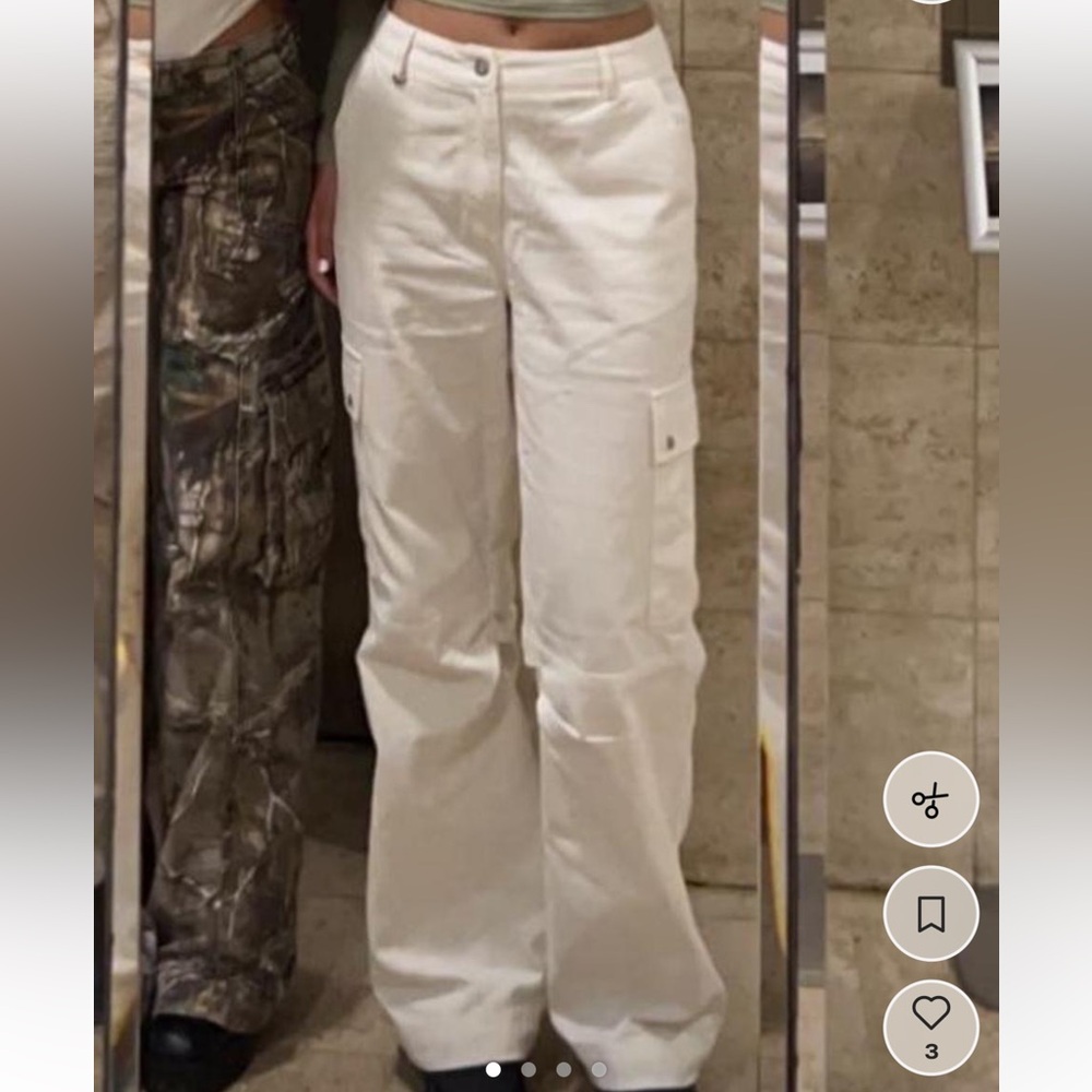 Women's White Cargo Wide-Leg Pants